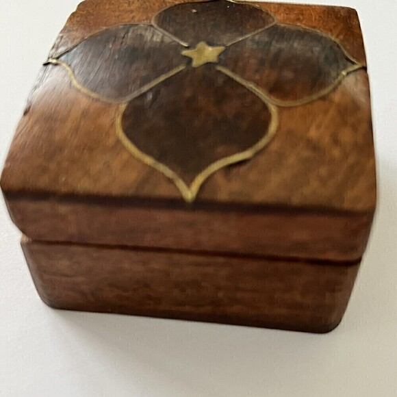 Wooden Inlay Flower Box Leaves Ring Holder Square Small Boho Trinket India Art - Picture 5 of 11